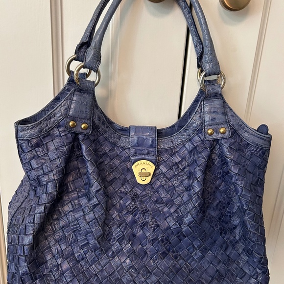 Brahmin Elegant Ltd Edition Retired Light Blue Tramer Glossy Hand Woven Leather - Picture 1 of 8